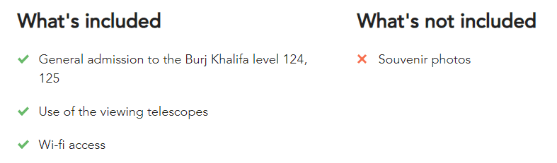 Inclusions and exclusions on musement.com