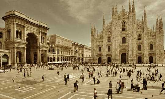 Piazza del Duomo in Milan with a sepia filter